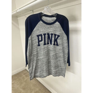 PINK Brand Gray T-shirt With Navy Sleeves And Navy Legging